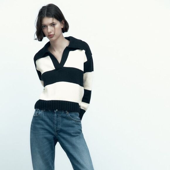 Zara Knit Polo Striped Sweater New - Picture 10 of 10
